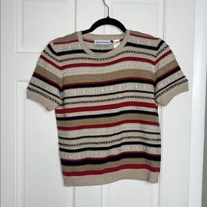 Alfred Dunner Fall Tan Rust striped sweater Petite Medium
